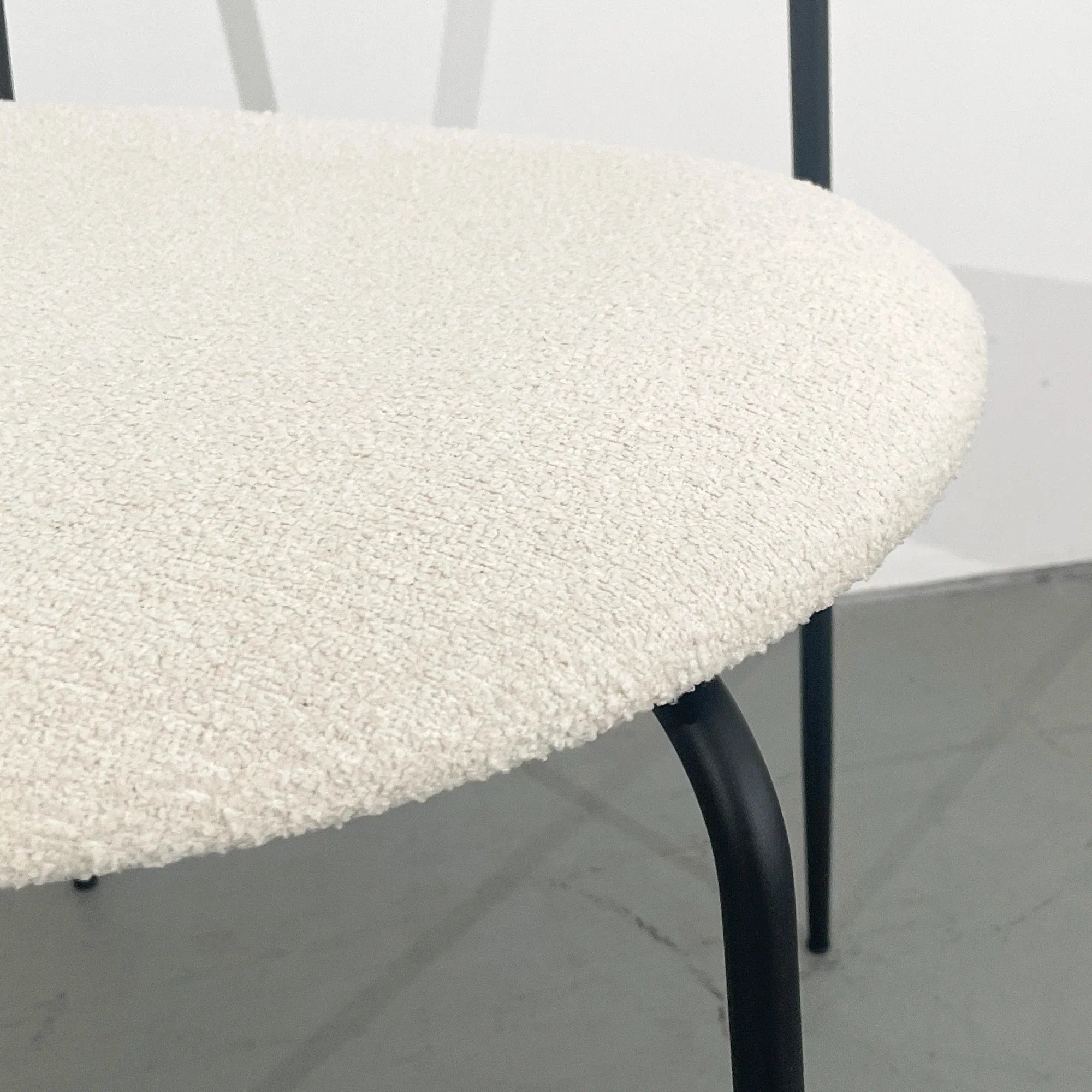 Chic Matte Black Metal Boucle Dining Chair: Modern Upholstered Side Seating