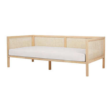 Chic Boho Black Natural Rattan Cane Back Daybed Sofa with Cushion Cover