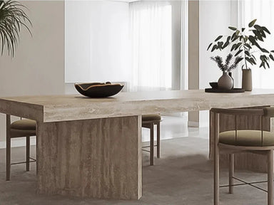 Tostone Modern Travertine Cream Dining Table, Minimalist Design, Natural Stone