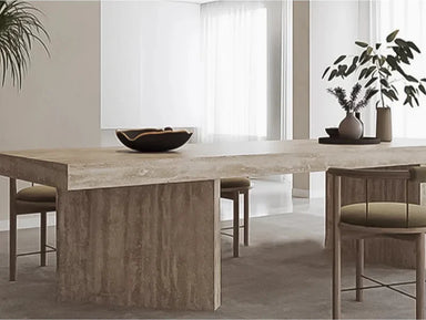 Tostone Minimalist Travertine Cream Dining Table for Contemporary Dining Room Design