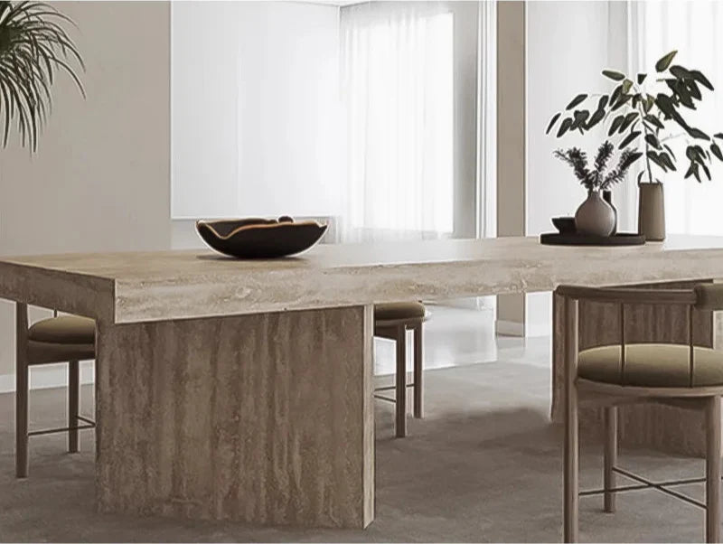Tostone Minimalist Travertine Cream Dining Table for Contemporary Dining Room Design