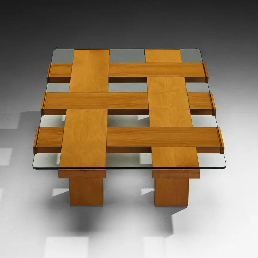 Elegant Mid-Century Walnut Wood Rectangular Glass Top Hotel Coffee Table