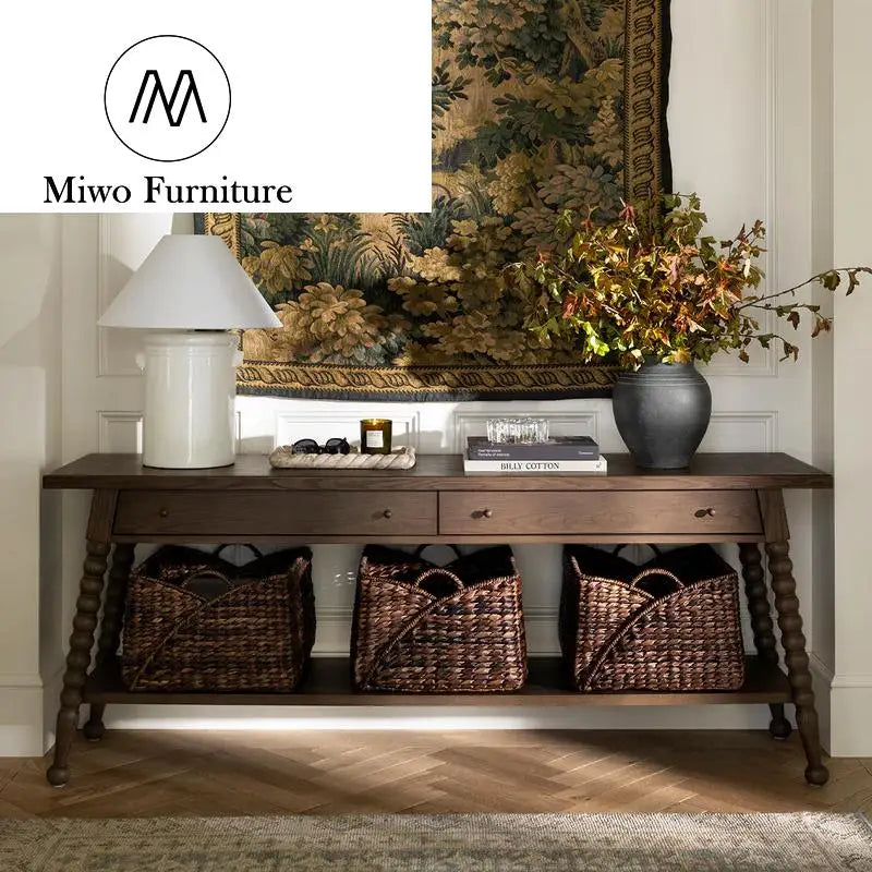 Modern Solid Wood Entryway Hallway Storage Drawer Console Table