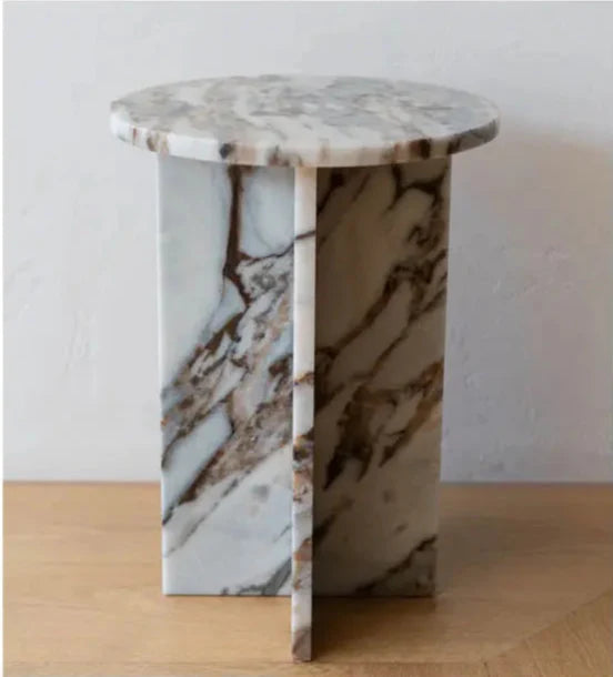 Elegant Natural Marble Round Side Table for Modern Living Rooms