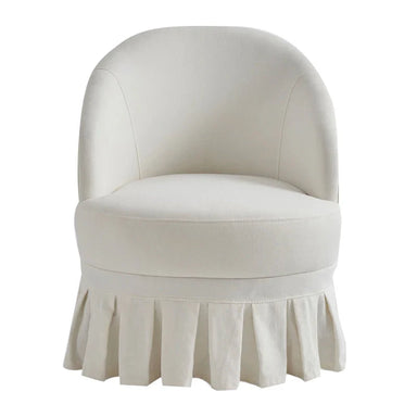 Elegant White Skirt Fabric Upholstered Oak Wood Living Room Lounge Chair