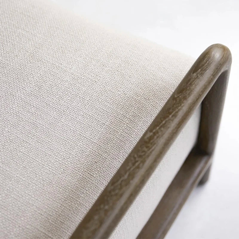 Stylish Modern White Linen Oak Frame Living Room Accent Occasional Chair