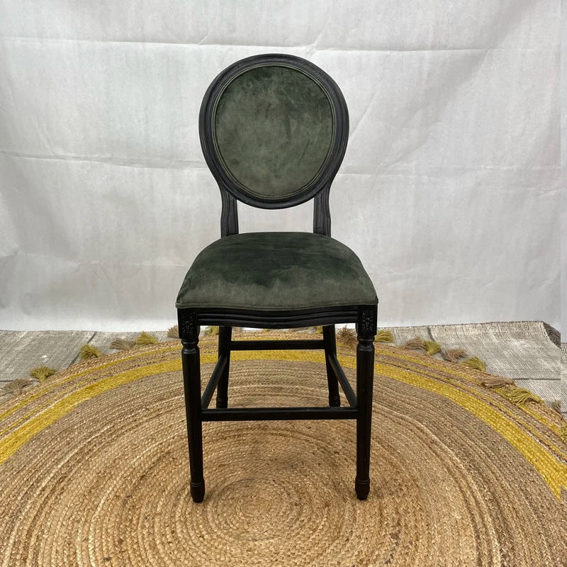 French Classic Solid Oak Louis Velvet Bar Stool Dining Chair