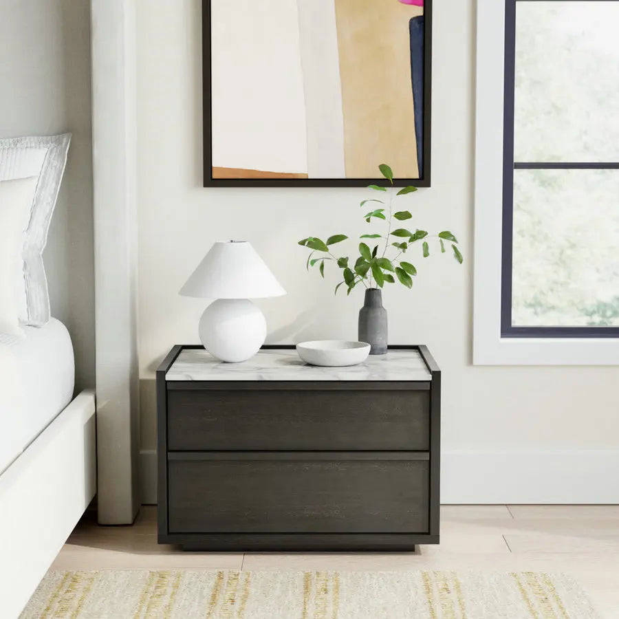 Modern Black Oak 2-Drawer Soft Close Luxury Bedroom Nightstand