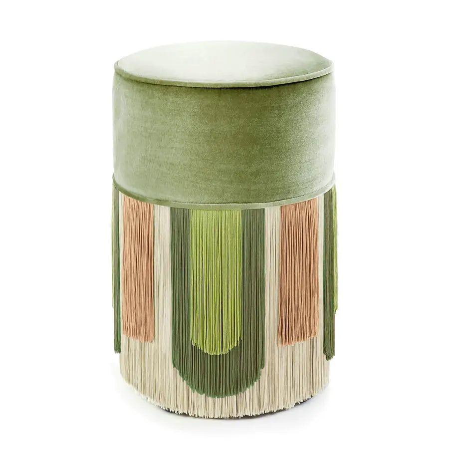 Luxurious Velvet Round Ottoman Footstool with Elegant Tassels for Living Room Decor