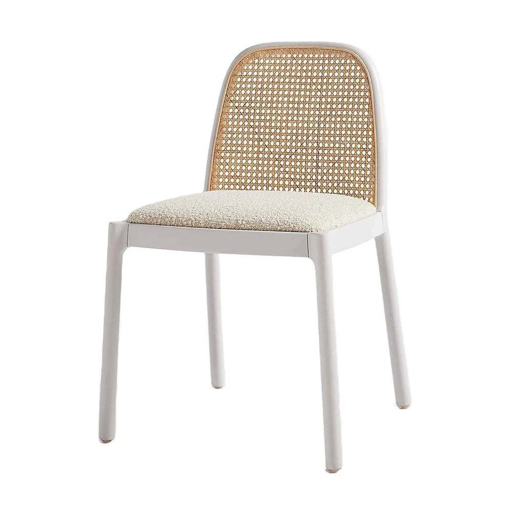 Elegant Solid Oak Rattan Armless Dining Chair, Natural Carved Wood Furniture