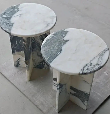 Tostone Luxury Arabescato White Marble Side Table Elegant Modern Living Room