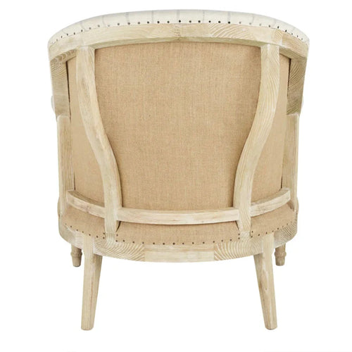 Elegant French Antique Oak Wood Linen Leisure Armchair for Living Room