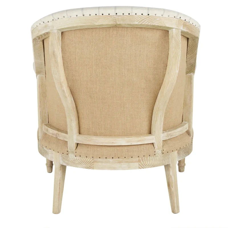 Elegant French Antique Oak Wood Linen Leisure Armchair for Living Room
