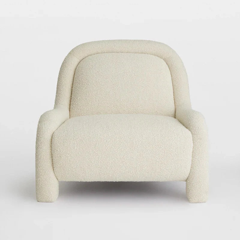 Modern White Boucle Upholstered Lounge Recliner Chair for Living Room