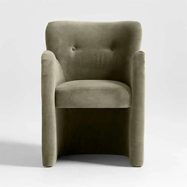 Luxurious Olive Green Velvet Dining Chair with Button Tufting & Oak Frame