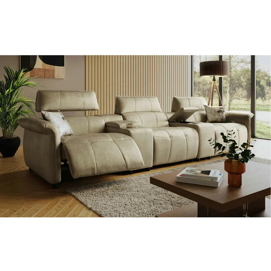 Luxurious Electric Recliner Corner Sectional Sofa, Adjustable Velvet Suede Home Theater Couch
