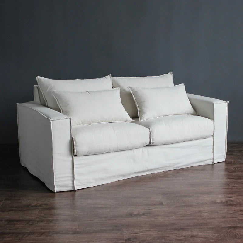 Modern White Linen Slipcovered 3-Seat Sofa for Living Room Furniture Decor