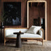 Elegant Rattan Cane Settee Sofa, White Cushion, Solid Oak Wood Frame