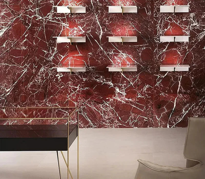 Elegant Rosso Lavento Marble Coffee Table - Natural Stone, Waterproof, Modern Design