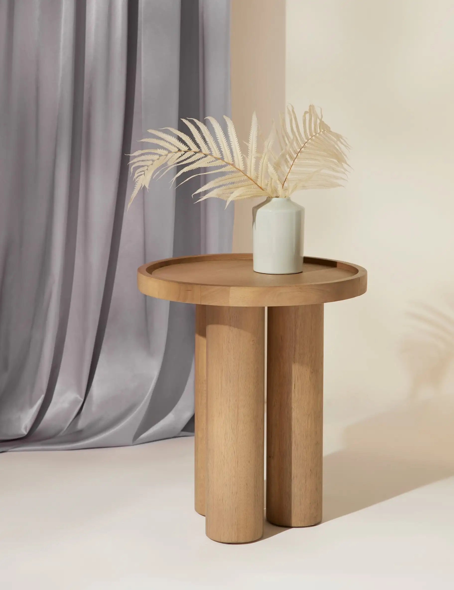 Elegant Round Oak Wood Side Table - Modern Solid Wood End Table for Living Room
