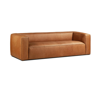 Modern 3-Seat Cognac Tan Leather Sofa Couch for Living Room Spaces