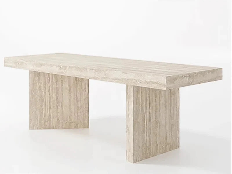 Tostone Modern Travertine Cream Dining Table, Minimalist Design, Natural Stone