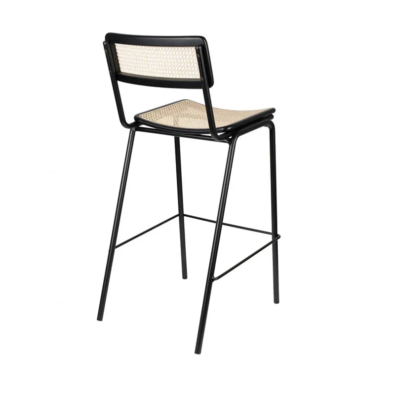Modern Black Metal Rattan Back Bar Stool for Cafe Restaurant Club Home