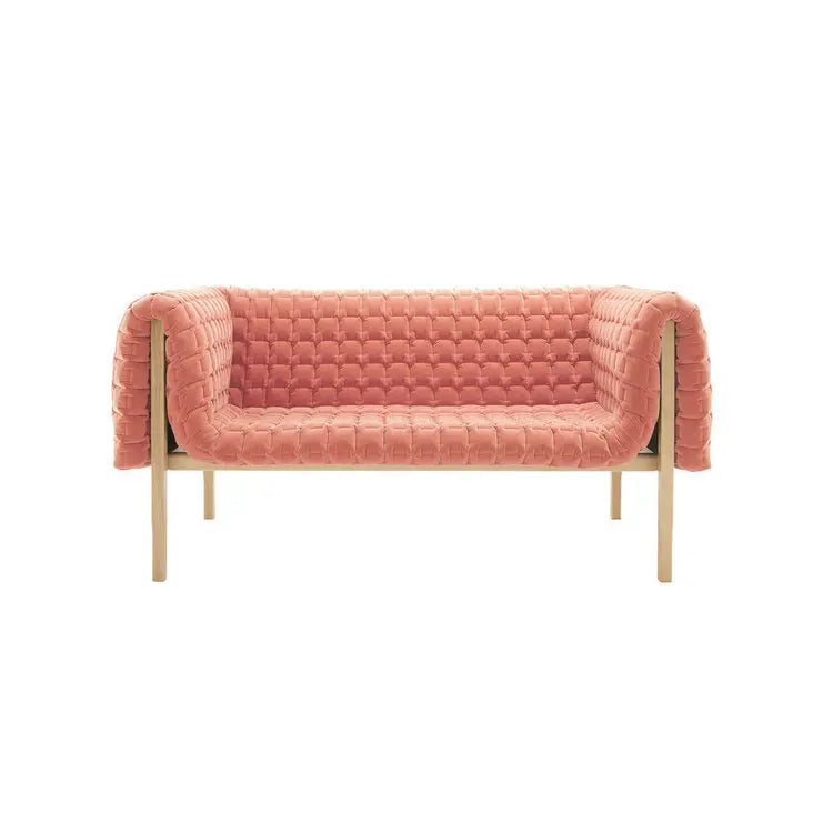Elegant Mid-Century French Velvet 3-Seater Solid Wood Living Room Sofa