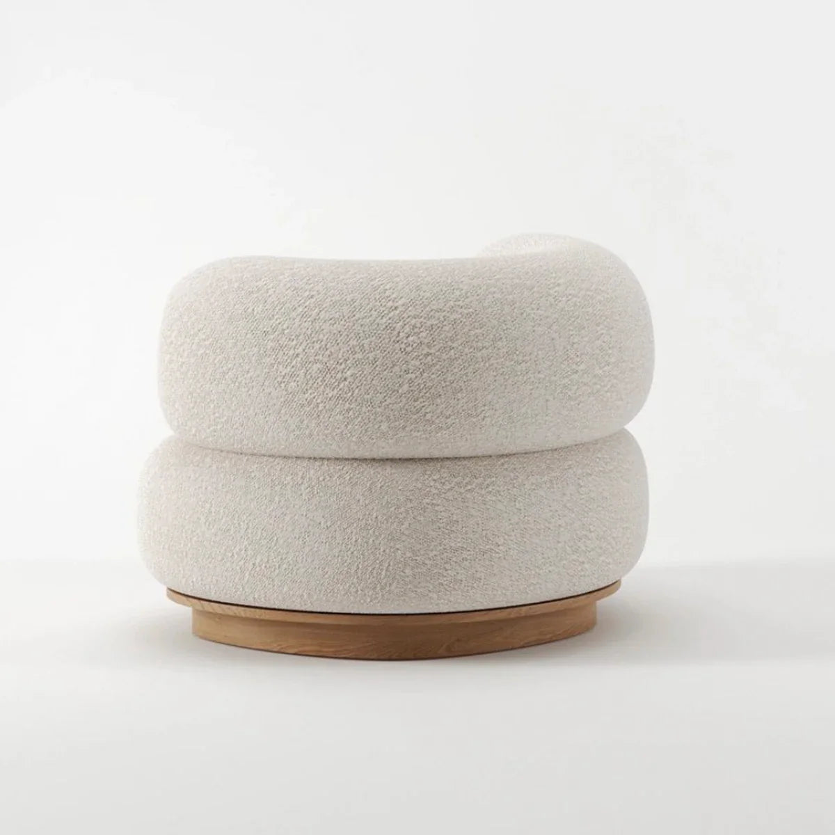 Cozy Nordic Boucle Armchair & Ottoman Set - White Fabric, Oak Base
