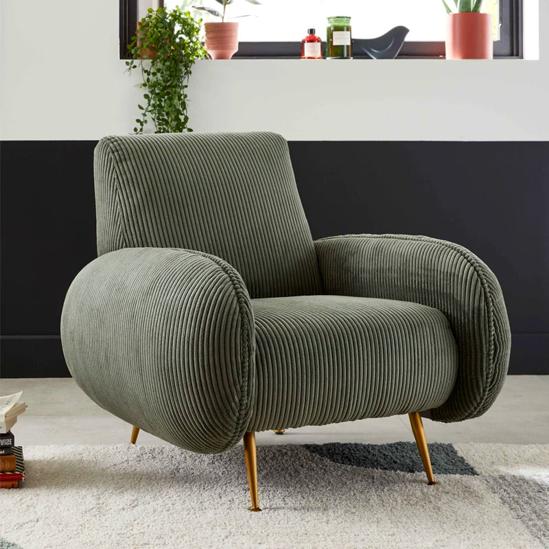 Modern Nordic Corduroy Fabric Lounge Chair, Designer Metal Frame Leisure Armchair