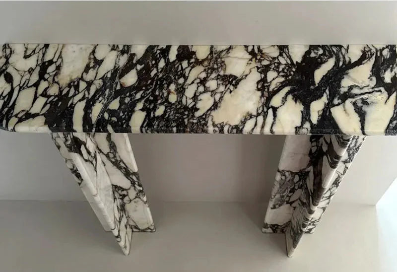 Elegant Hand-Carved Calacatta Viola Marble Console Table for Luxury Living Spaces