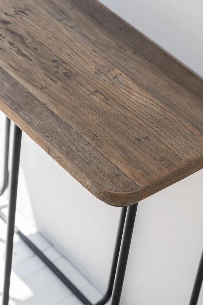 Rustic Recycled Elm & Steel Console Table – Natural Washed Finish, Industrial Chic