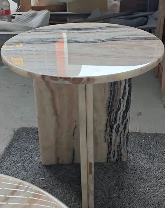 Elegant Tiramisu Beige Natural Stone Modern Side Table for Living Room