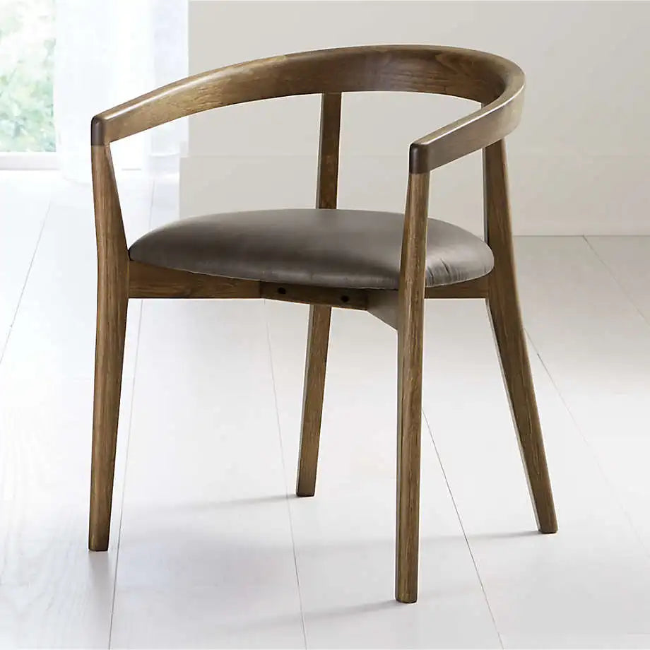 Elegant Handcrafted Round Back Oak Dining Chair with Leather PU Seat