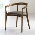 Handcrafted Round Back Dining Chair: Solid Oak Wood, Leatherette Seat, Elegant Design