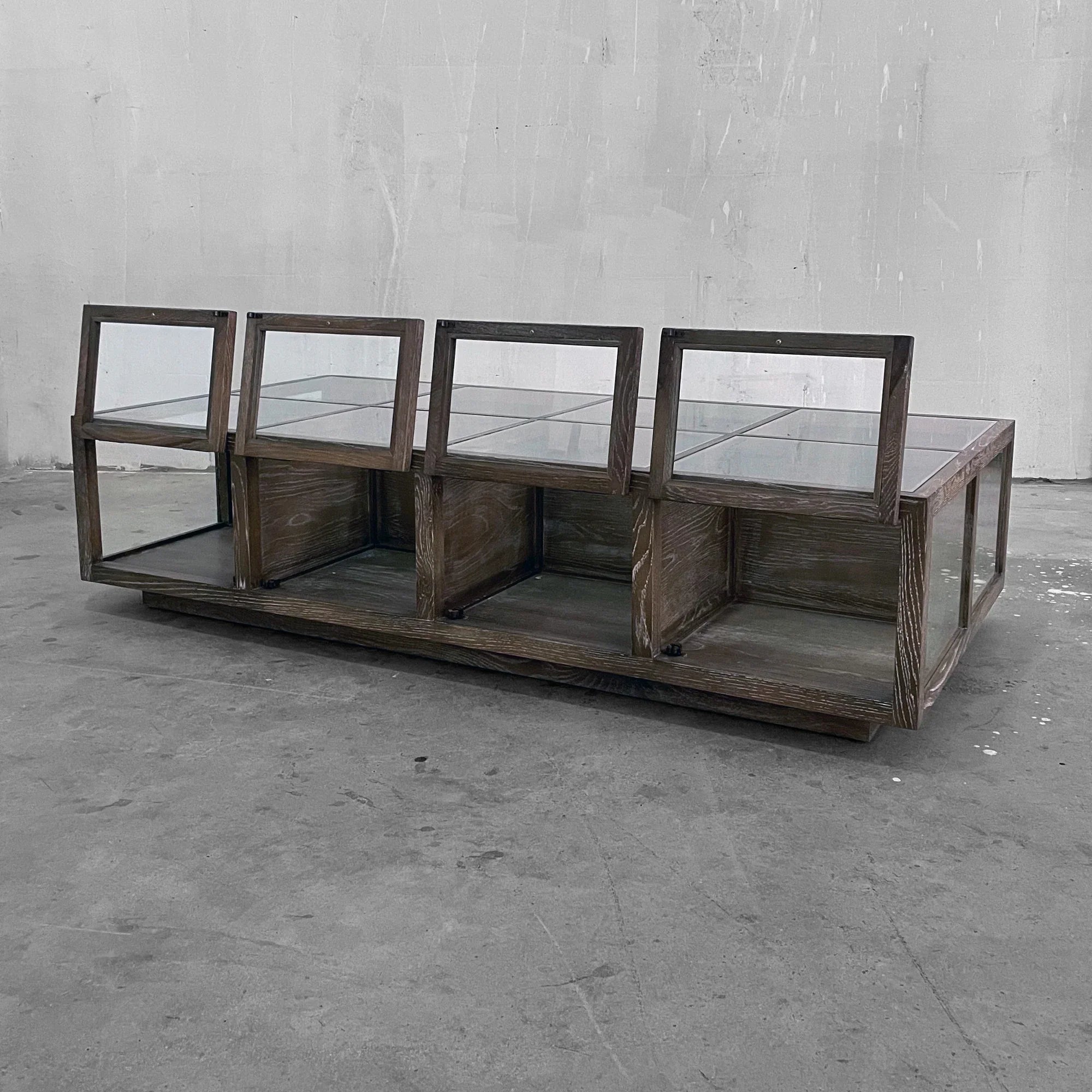 Elegant Glass Top Solid Oak Wood Coffee Table with Storage Drawers