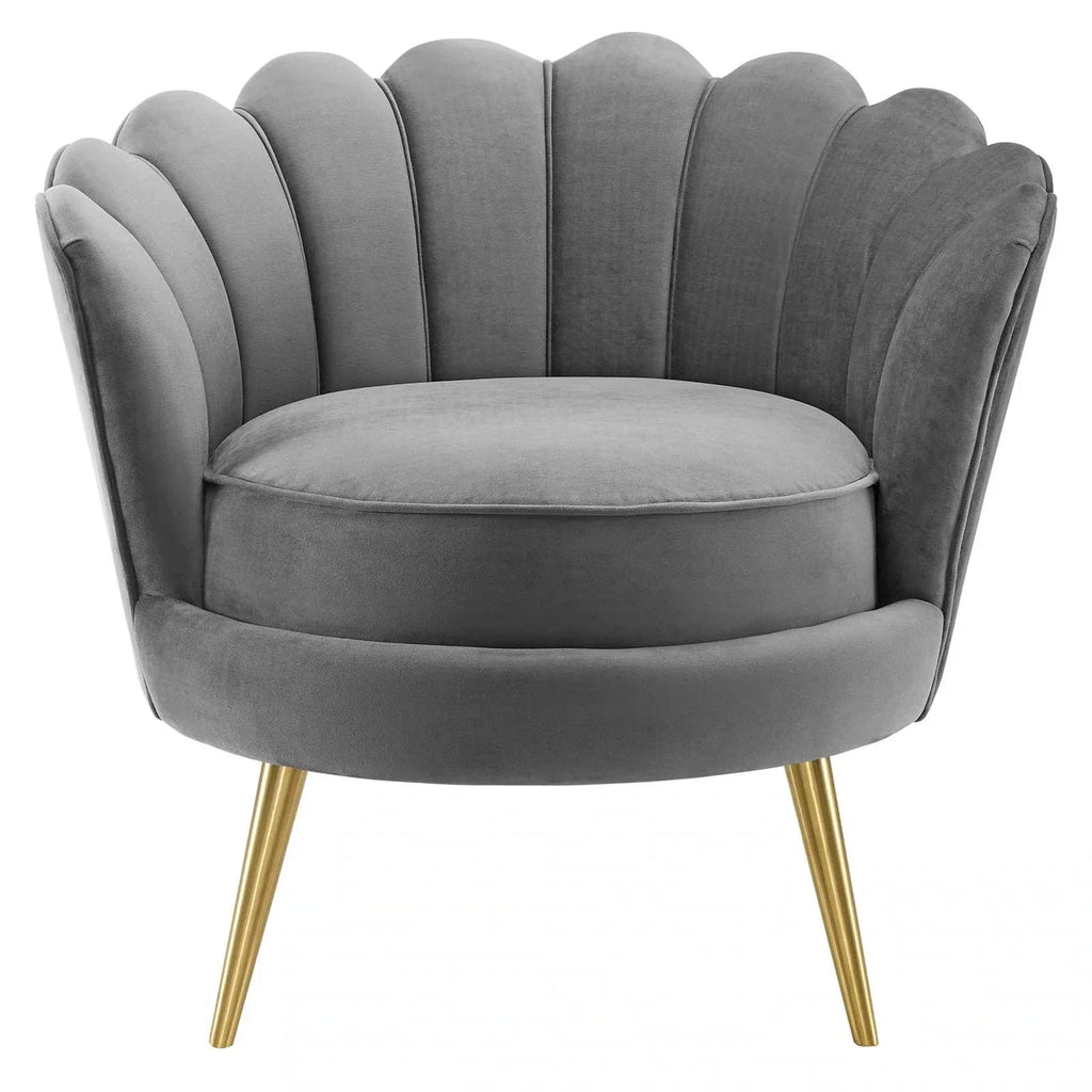 Elegant Italian Velvet Scallop Accent Armchair for Comfy Living Room Leisure