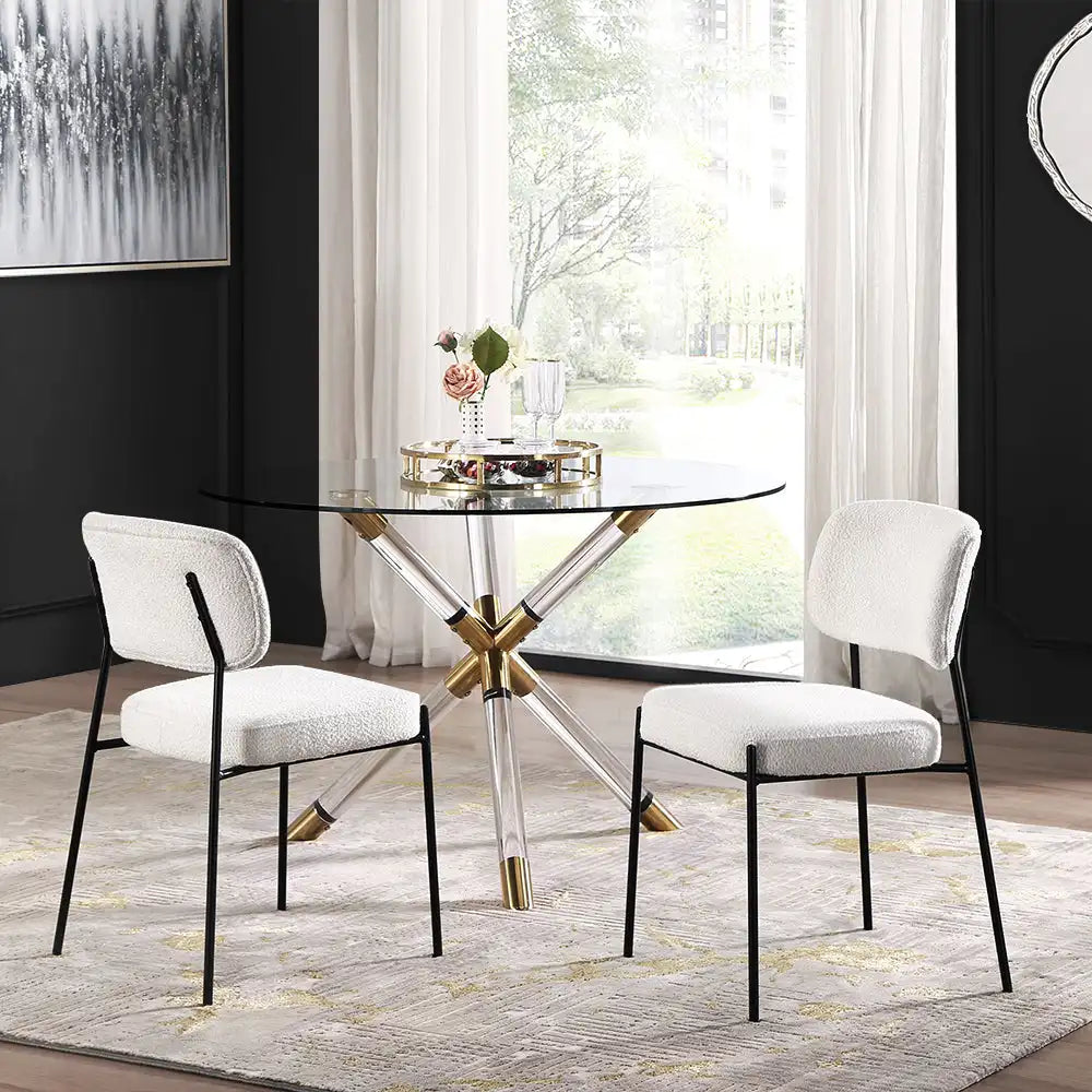 Modern Upholstered Curved Back Dining Side Chair with Sturdy Metal Legs