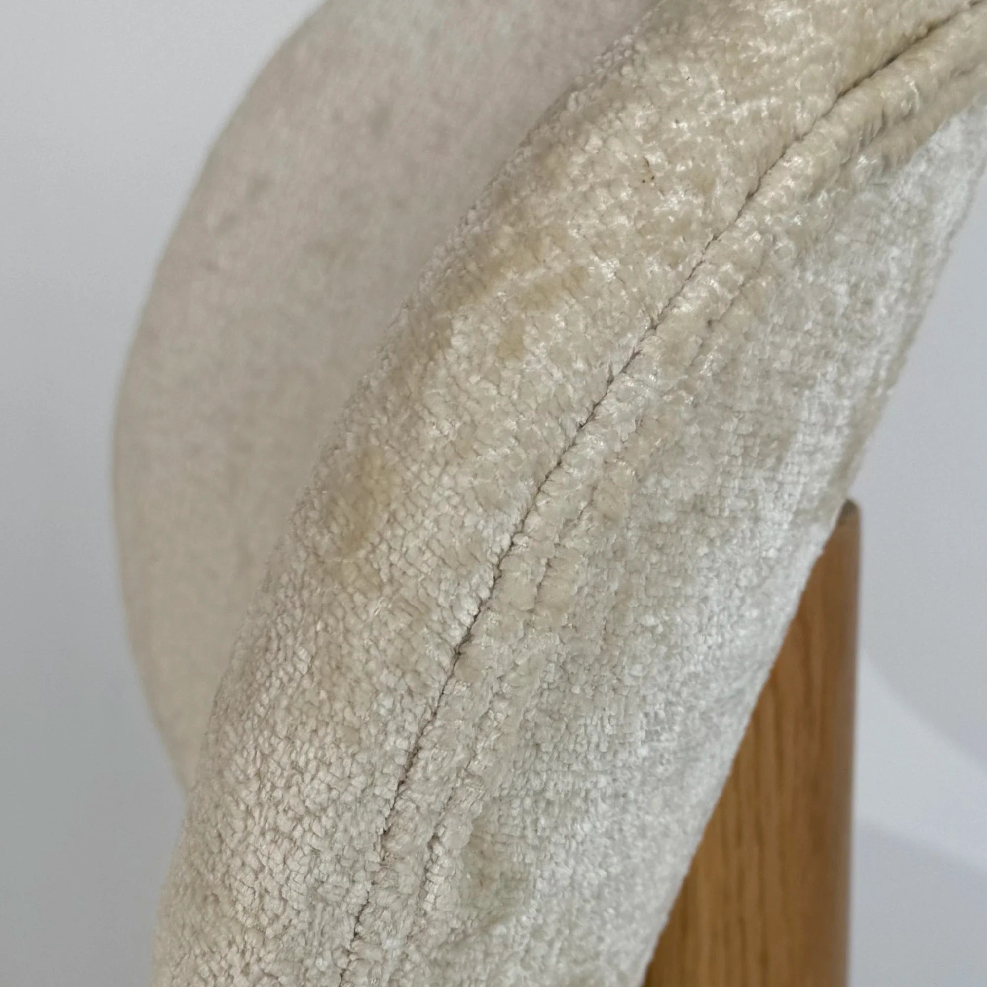 Chic Beige Upholstered Curved Kitchen Stool with Solid Oak Exposed Back