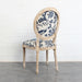 French Style Louis Round Back Linen Upholstered Solid Oak Dining Chair