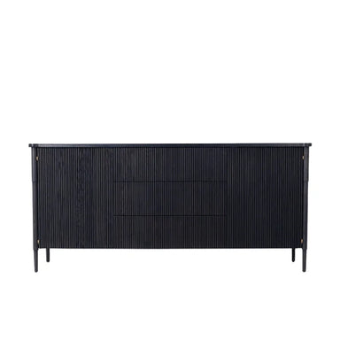 Sophisticated Black Fluted Solid Oak Wood Sideboard Cabinet with Storage Drawers