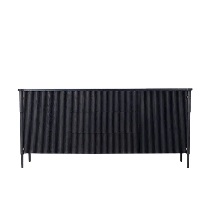 Sophisticated Black Fluted Solid Oak Wood Sideboard Cabinet with Storage Drawers