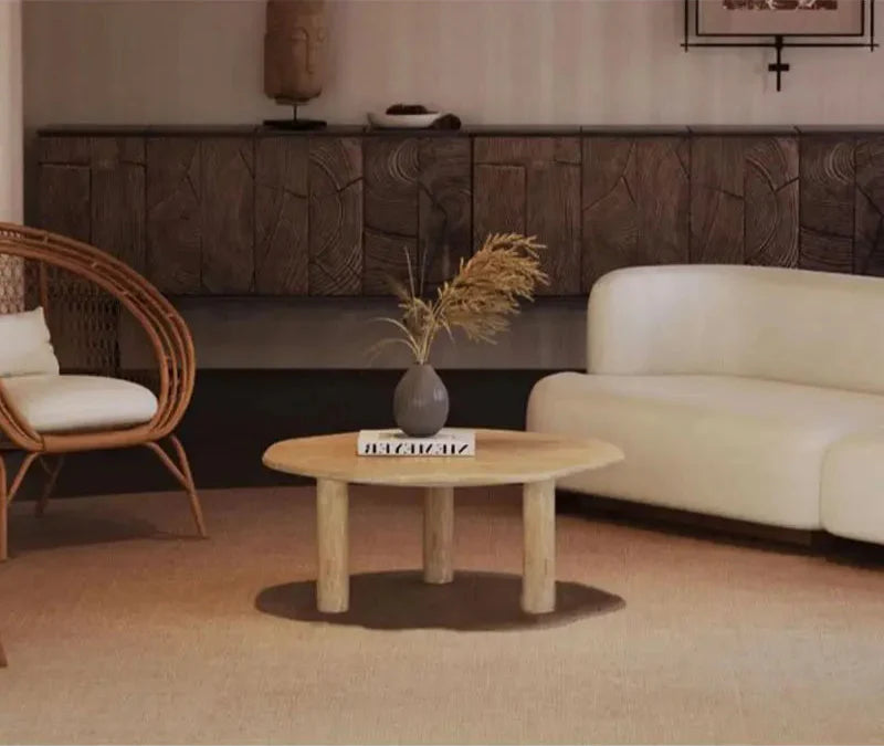 Elegant Oval Natural Travertine Coffee Table for Modern Living Room Decor