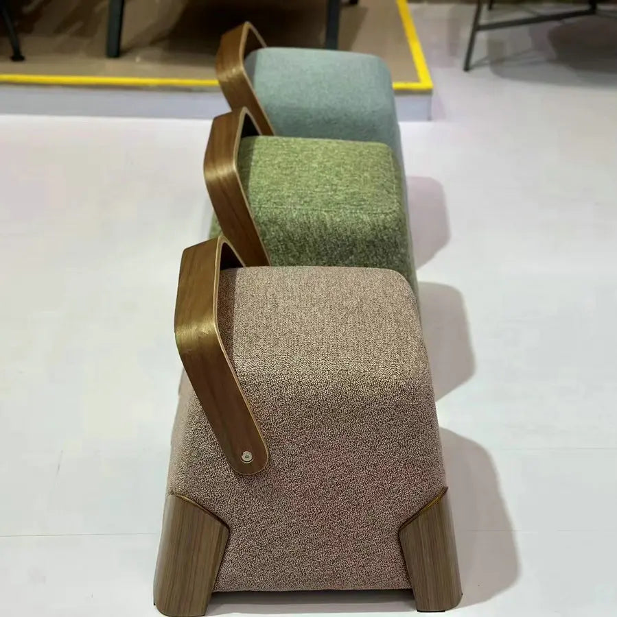 Chic Fabric Square Ottoman Stool - Solid Walnut Wood Portable Bench