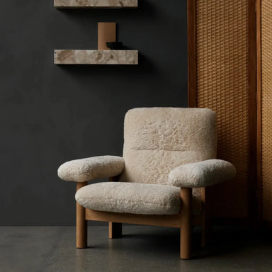 Modern Boucle Sheepskin Armchair Lounge Chair for Living Room Accent