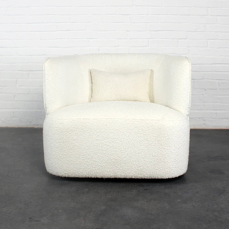 Modern Swivel Boucle Club Chair: Elegant Ivory Living Room Lounge Furniture
