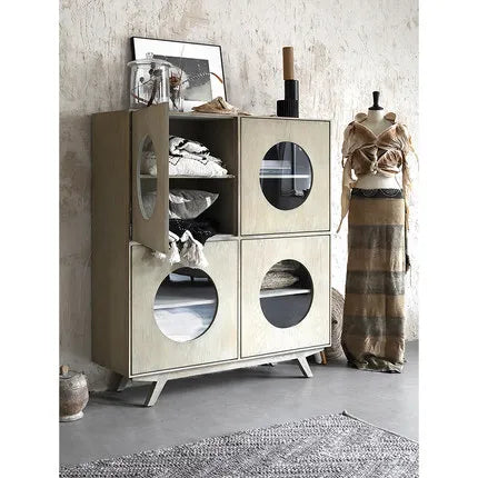 Elegant Nordic Oak Wood Storage Cabinet for Living Room Sideboard