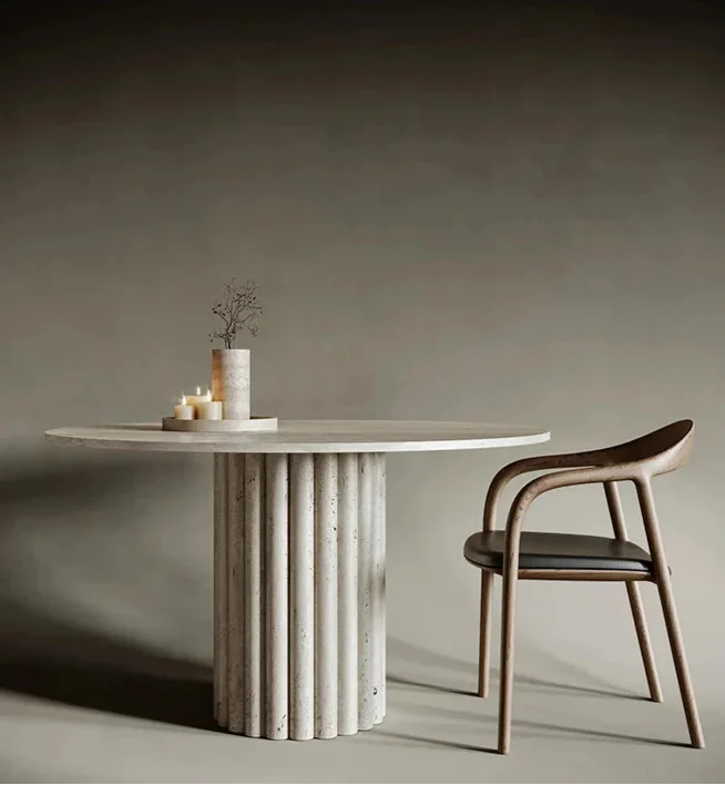 Elegant Beige Round Travertine Stone Coffee Table for Modern Living Spaces