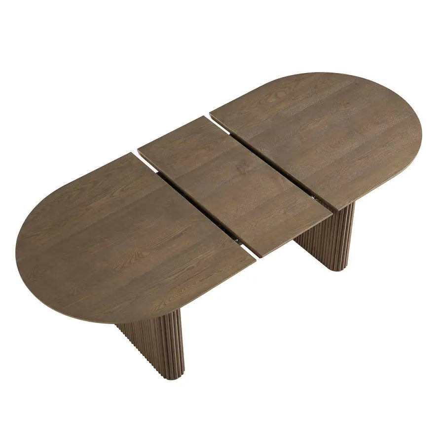 Extendable Solid Oak Wood Japandi Oval Dining Table for 6-8 Seaters