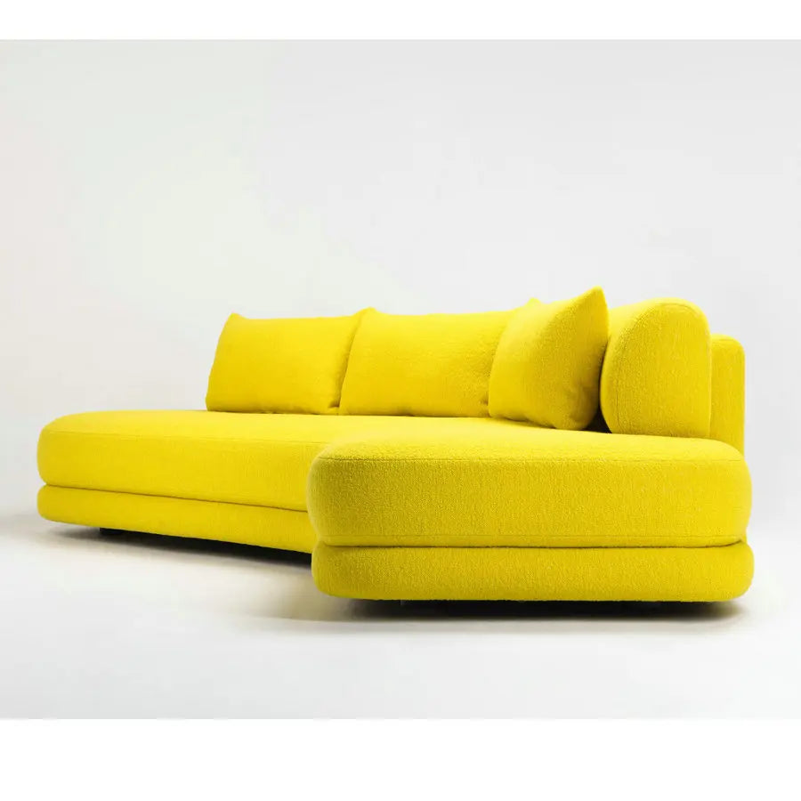 Luxury Curved Boucle Sectional Sofa with Elegant Wooden Base for Modern Living Spaces
